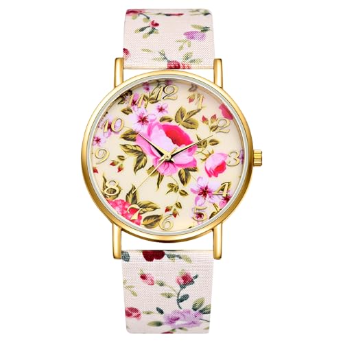 Lancardo Damenuhren Leder Uhren Damen: Bohemian Leicht Ablesbare Analoge Quarzuhr Boho Verstellbar Armbanduhren mit aufgedruckter Blumen Lederarmband Geschenke für Frauen Mädechen gelb von Lancardo