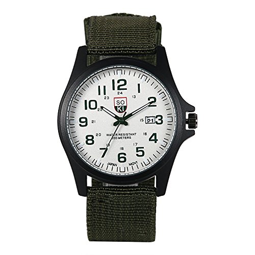 Lancardo Klassik Herren Armbanduhr, Retro Nylon Band Quarz Analog Uhr, Sport Kalender Herrenuhr mit Digital Zifferblatt, Grün von Lancardo