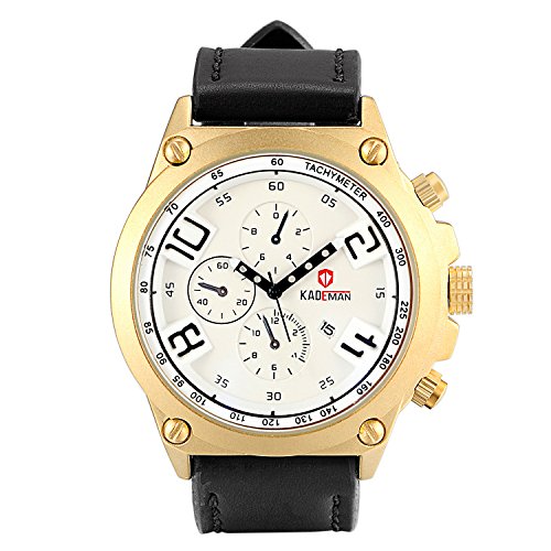 Lancardo Leder Armbanduhr Herren, Groß Weiss digital Dial Militär Chronograph Quarz Analog Kalender mit Datum Wasserdicht Sport Outdoor Uhren, schwarz von Lancardo