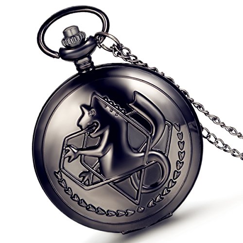 Lancardo Retro Damen Herren Taschenuhr, Hippocampus Pferd Muster Kettenuhr Analog Quarz Uhr römische Ziffern Zifferblatt mit Halskette, schwarz von Lancardo