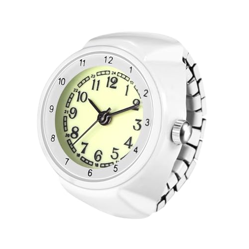Lancardo Ring Uhr Damen Elastische: Analog Quarz Fingerringuhren mit Arabische Ziffern Skala Edelstahl Stretchband Ringuhren Fingeruhren Geschenke für Frauen weiß von Lancardo