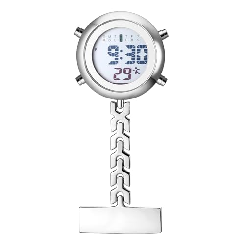 Lancardo Schwesternuhren Krankenschwestern Uhren Taschenuhren: Multifunktions Elektronikuhr HD Digitalanzeige Wochenkalender Wecker Stoppuhr Krankenschwesternuhr Fob Uhr mit Stethoskop Clip weiß von Lancardo