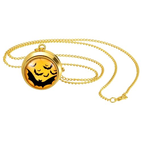 Lancardo Taschenuhren Punk Halloween Uhren: Fledermaus Design Analoge Quarzuhr mit Arabischen Ziffern Drehbare Taschenuhr mit Kette Geschenke für Frauen Männer Gold von Lancardo