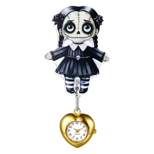 Lancardo Taschenuhren Schwesternuhren Halloween Uhren: Gothic Totenkopf Mädchen Design Herzförmige Krankenschwester Uhr Einziehbar Schwester Uhren Pflegeruhr Geschenke für Frauen Männer von Lancardo