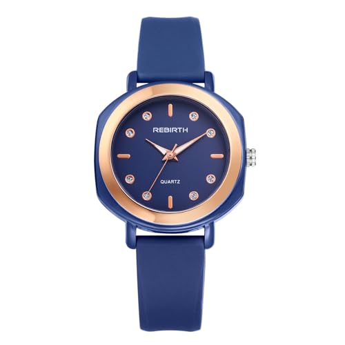 Lancardo Uhren Damen Diamant Silikon: 3ATM Wasserdicht Geschliffenes Analoge Quarz Damenuhren Glänzende Diamantskala Armbanduhren mit Silikonarmband Geschenke für Frauen blau von Lancardo