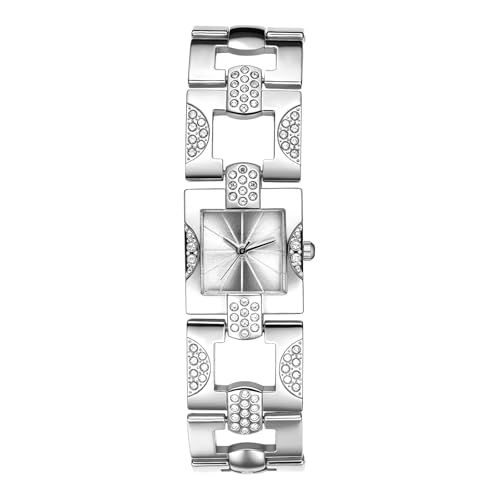 Lancardo Uhren Damen Rechteckige Damenuhren: Glänzende Volldiamant Strass Analoge Quarz Armbanduhren mit Balkenskala Verstellbar Kristallarmband Armkette Uhr Geschenke für Frauen Silber von Lancardo