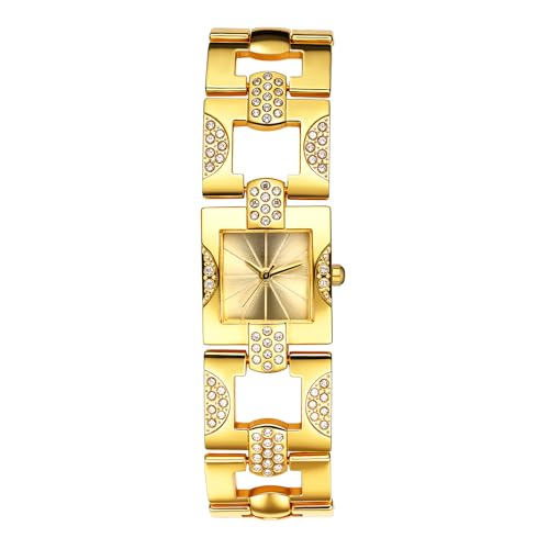 Lancardo Uhren Damen Rechteckige Golduhren: Glänzende Volldiamant Strass Analoge Quarz Armbanduhren mit Balkenskala Verstellbar Kristallarmband Armkette Damenuhren Geschenke für Frauen Gold von Lancardo