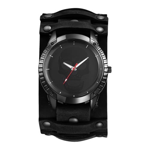 Lancardo Uhren Herren Steampunk Herrenuhren: Punk Totenkopf Zifferblatt Analoge Quarzuhren mit Balkenskala Abnehmbar Breit Leder Armbanduhren Männer schwarz von Lancardo