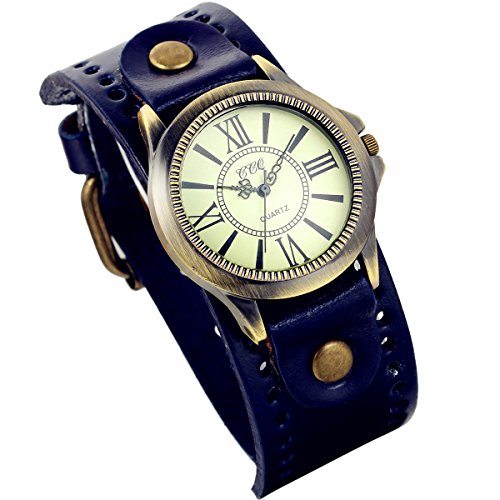 Lancardo Herren Damen Armbanduhr, Klassische Casual Analog Quarz Uhr mit römische Ziffern Zifferblatt, Leder Armband, Marineblau von Lancardo