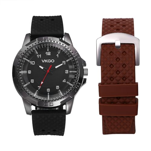 Silverora Uhren Herren Silikon Militäruhr: Retro Punk Analog Quarz Herrenuhren Hohles großes Zifferblatt Sportuhren mit Abnehmbar Doppelarmband Geschenke für Männer von Lancardo