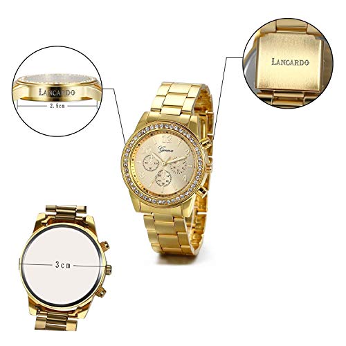 Lancardo Uhr mit Foto Gravur,Herren Edelstahl Armbanduhr Gold Business Casual Analog Quarz Herren Uhren Strass Zifferblatt Personalisierte Geschenk für Papa von Lancardo