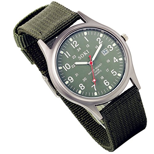 LANCARDO Uhren Herren Militäruhr Nylon: Große Einfach Zifferblatt Analoge Quarz Armbanduhr Datum Kalender Armbanduhren Nylonarmband Uhr mit Stark leuchtende Zeiger Geschenke für Männer von Lancardo