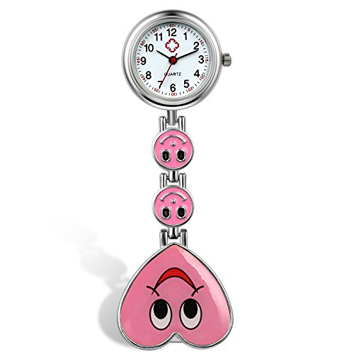 lancardo Candy Farbe Lächeln Herz Face Krankenschwester Clip Watch Medical Revers Pocket Schließe Watch (Pink, 2) von Lancardo