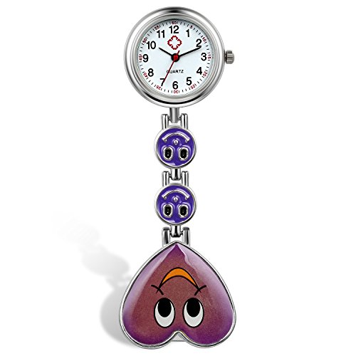 Lancardo Candy Farbe Lächeln Herz Gesicht Krankenschwester Clip Armbanduhr Medical Revers Pocket Verschluss Armbanduhr (violett, 2) von Lancardo