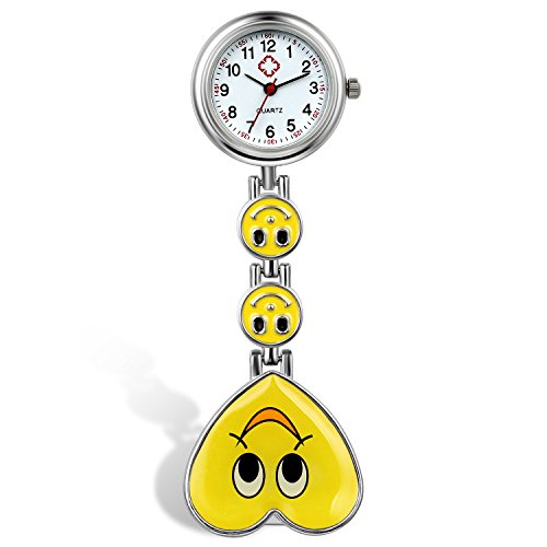 lancardo Candy Farbe Lächeln Herz Gesicht Krankenschwester Clip Watch Medical Revers Pocket Schließe Watch (gelb, 2) von Lancardo