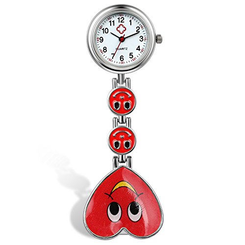 lancardo Candy Farbe Lächeln Herz Gesicht Krankenschwester Clip Watch Medical Revers Pocket Schließe Watch (rot, 2) von Lancardo