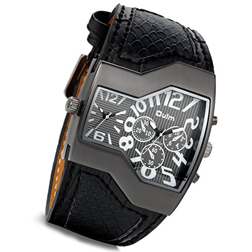 lancardo Herren Oversize Big Face Rechteck Dual Zeitzone Schlange Leder Armbanduhr mit japanischen Bewegung lancardo Herren Oversize Big Face Rechteck Dual Zeitzone Schlange Leder Armbanduhr mit japanischen Bewegung von Lancardo