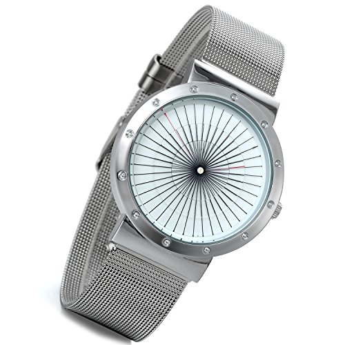 Lancardo Herren Damen Ultra dünnes Cool Armbanduhr mit Mesh Edelstahl Armband, Silber Weiss von Lancardo