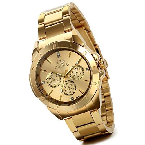 lancardo Herren 's Luxus Pure Bright Gold Ton Edelstahl Armbanduhr mit 3 sub-dial lancardo Herren 's Luxus Pure Bright Gold Ton Edelstahl Armbanduhr mit 3 sub-dial von Lancardo