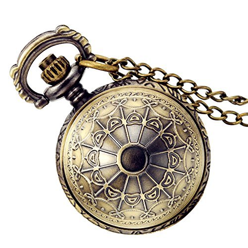 Lancardo Weihnachten Vintage Taschenuhr Herren Damen Analog Quarz Uhr, Fashion Antik Spinnwebe mit Halskette Kette Kettenuhr Pocket Watch, Farben Bronze von Lancardo