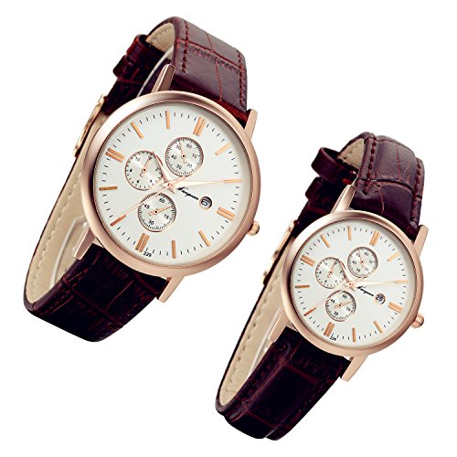 lancardo Simple Damen Paar Uhr mit Kalender Original Braun Leder Band Rose Gold Tone Fall (Paar) von Lancardo