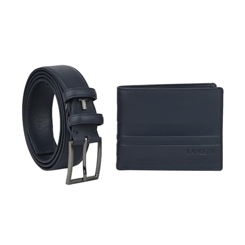 LANCETTI Geschenkset für Herren – Gürtel mit Innenfutter aus Leder und Außenseite aus PU, Echtleder-Geldbörse von LANCETTI