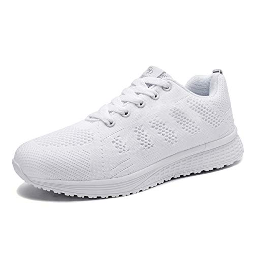 Lanivic Damen Turnschuhe Laufschuhe Atmungsaktive Sportschuhe Tennisschuhe Athletisch Fitnessschuhe Sneakers Flach Weiß EU 44 von Lanivic