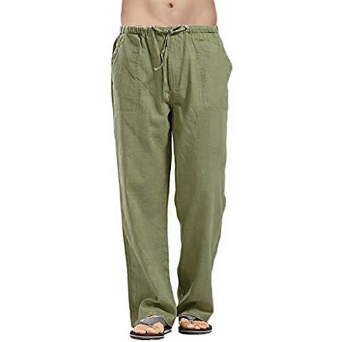 Lanckeli Leinenhosen für Männer, Leichte Herren-Sommerhosen, Lässige Einfarbige Leinenhose, Mehrtaschen-Strand-Yoga-Hose mit Kordelzug. von Lanckeli