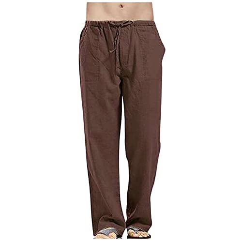 Lanckeli Leinenhosen für Männer, Leichte Herren-Sommerhosen, Lässige Einfarbige Leinenhose, Mehrtaschen-Strand-Yoga-Hose mit Kordelzug. von Lanckeli