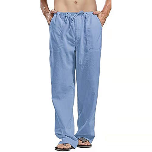 Lanckeli Leinenhosen für Männer, Leichte Herren-Sommerhosen, Lässige Einfarbige Leinenhose, Mehrtaschen-Strand-Yoga-Hose mit Kordelzug. von Lanckeli