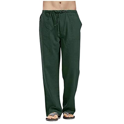 Lanckeli Leinenhosen für Männer, Leichte Herren-Sommerhosen, Lässige Einfarbige Leinenhose, Mehrtaschen-Strand-Yoga-Hose mit Kordelzug. von Lanckeli