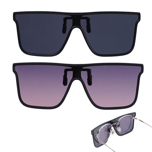 Lancry 2er-Pack Sonnenbrillen Aufsatz Brille, Polarisierte Hochklappbare Clip on Sonnenbrillen Blendfreie für Männer und Frauen (Grau+Rosa) von Lancry