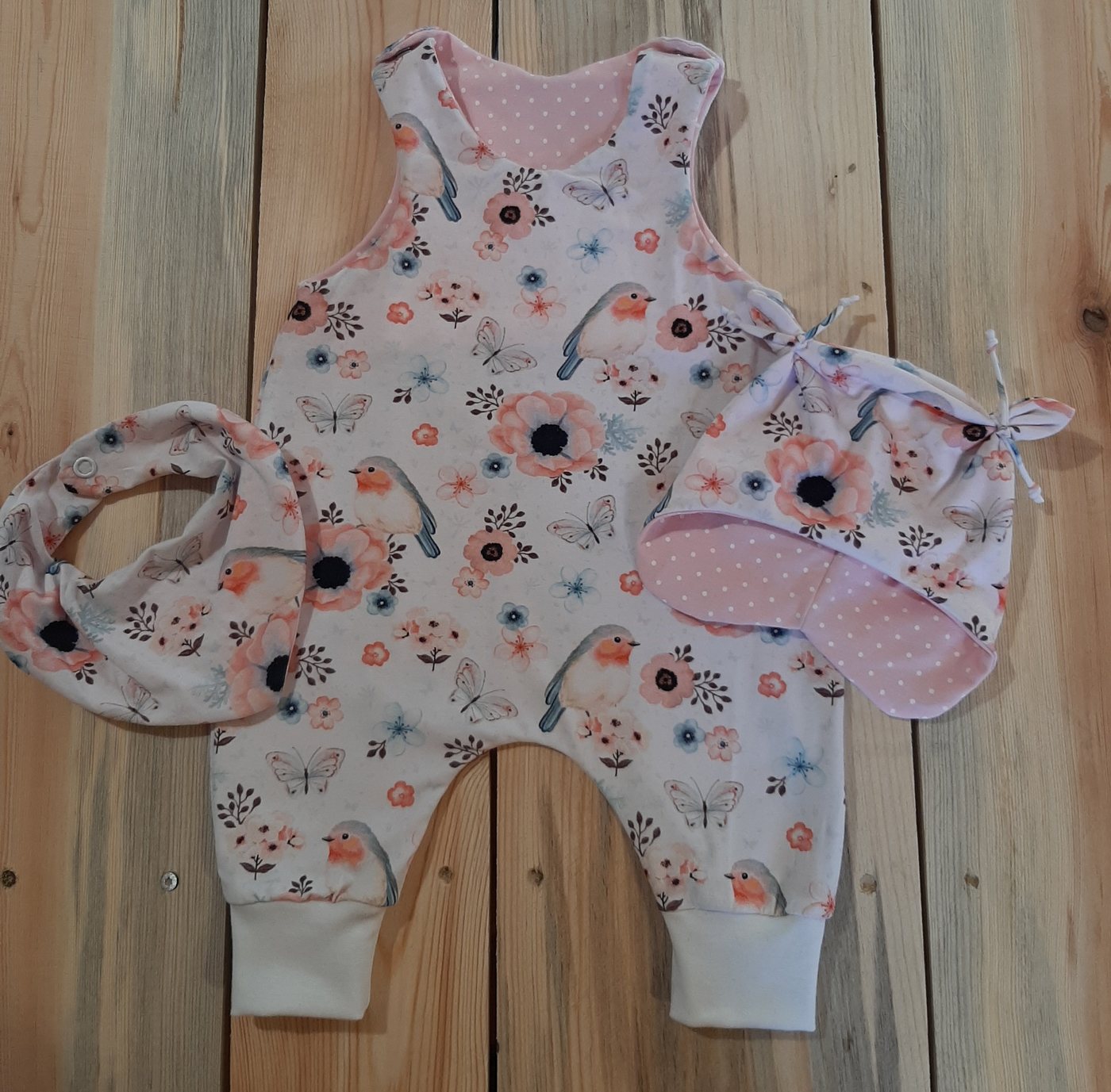 Land-Juwelen Strampler BIRDS WEISS ROSA 3er Set Strampler von Land-Juwelen