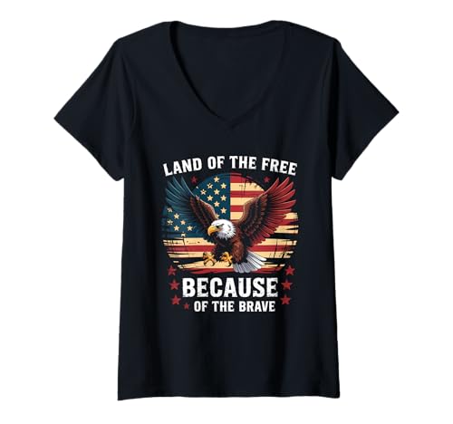 Damen America Eagle Land der Freien Wegen der Mutigen T-Shirt mit V-Ausschnitt Damen America Eagle Land der Freien Wegen der Mutigen T-Shirt mit V-Ausschnitt von Land Of The Free Because Of The Brave Shirt