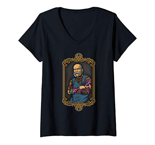 Damen Hipster Franzl - Kaiser Franz Joseph von Österreich Portrait T-Shirt mit V-Ausschnitt Damen Hipster Franzl - Kaiser Franz Joseph von Österreich Portrait T-Shirt mit V-Ausschnitt von Land der Leiberl