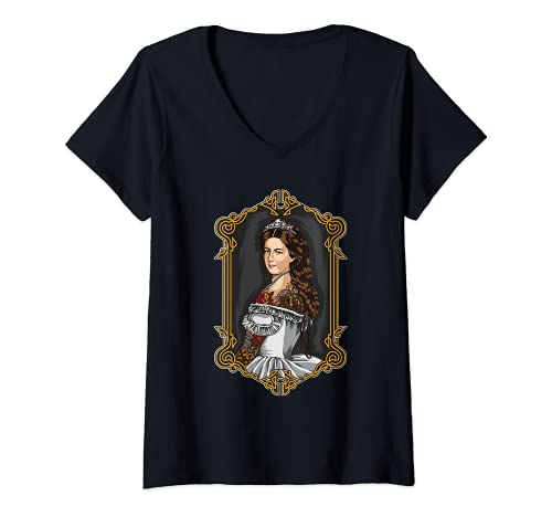 Damen Hipster Sissi - Kaiserin Elisabeth von Österreich Portrait T-Shirt mit V-Ausschnitt Damen Hipster Sissi - Kaiserin Elisabeth von Österreich Portrait T-Shirt mit V-Ausschnitt von Land der Leiberl