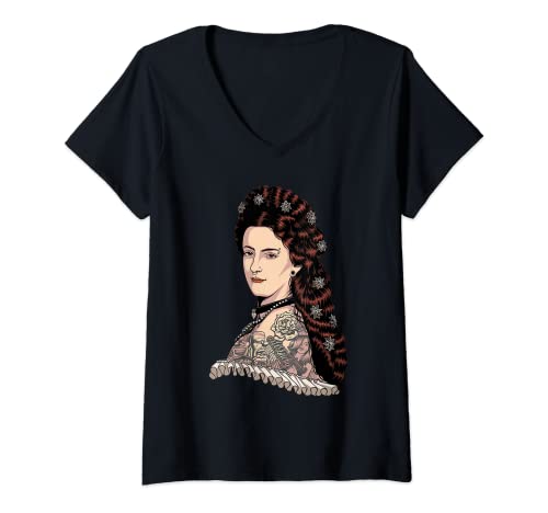 Damen Kaiserin Elisabeth von Österreich Portrait - Hipster Sissi T-Shirt mit V-Ausschnitt Damen Kaiserin Elisabeth von Österreich Portrait - Hipster Sissi T-Shirt mit V-Ausschnitt von Land der Leiberl