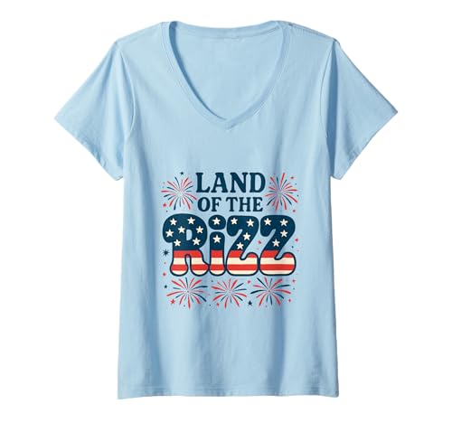 Damen Land of the Rizz Vintage USA Groovy 4. Juli Feuerwerk T-Shirt mit V-Ausschnitt Damen Land of the Rizz Vintage USA Groovy 4. Juli Feuerwerk T-Shirt mit V-Ausschnitt von Land of the Rizz Groovy 4th of July American Pride