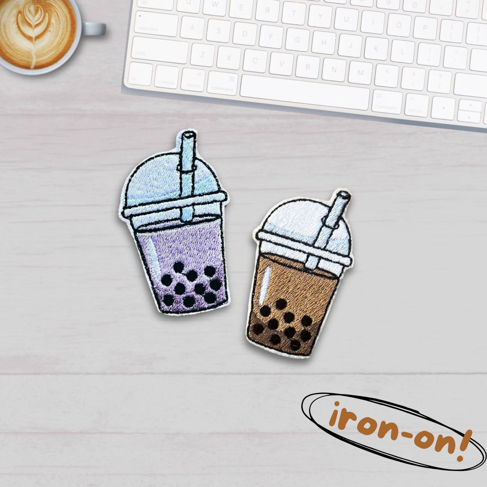 Boba Bubble Tea Embroidery Iron On Patch Set For Clothes Bags Backpacks Caps von LandGArt