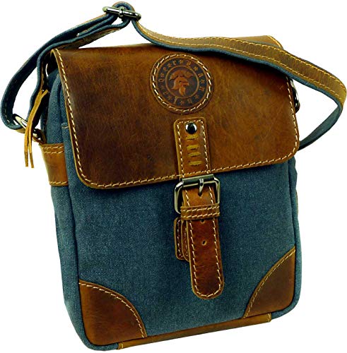 LandLeder Sailcloth Jeans-Tasche Umhängetasche Messenger-Bag Crossbody-Bag 100 Prozent Cotton-Canvas Denim-Style mit handgefärbten Rindsleder-Applikationen von LandLeder