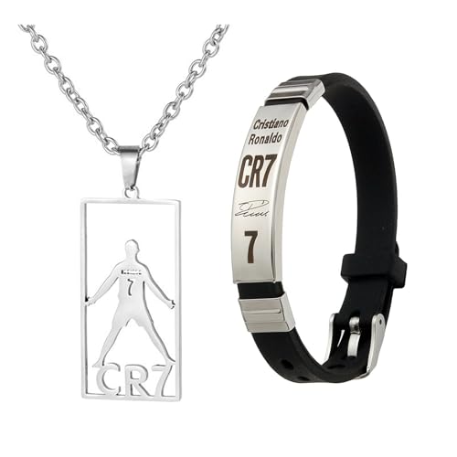 LandReCol 2er Set Torjubel-Silhouettenkette & Signatur-Armband Trikotnummer 7 - Sport Schmuckset für Jungen, Fußball Accessoire Geschenk mit Spielersymbolik von LandReCol