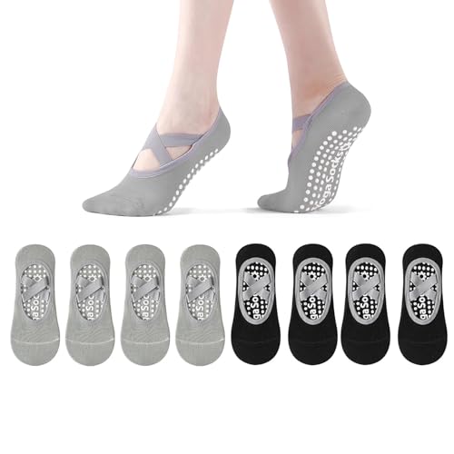 LandReCol 4 Paar Yoga Socken Schwarz & Grau, Pilates Socken, Yogasocken, antirutsch, rutschfeste Griffflächen für Yoga, Pilates, Barre, Fitness – für Sport, Zuhause & Krankenhaus LandReCol 4 Paar Yoga Socken Schwarz & Grau, Pilates Socken, Yogasocken, antirutsch, rutschfeste Griffflächen für Yoga, Pilates, Barre, Fitness – für Sport, Zuhause & Krankenhaus von LandReCol