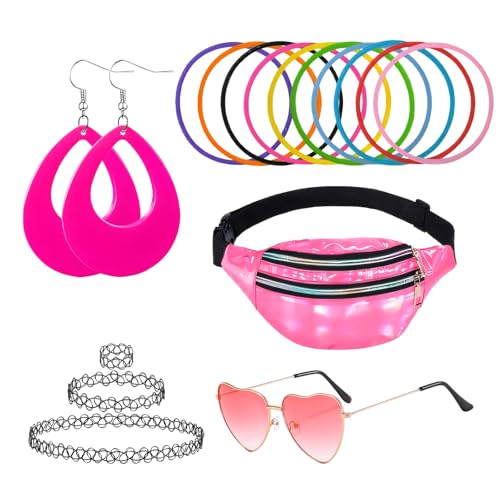 LandReCol 90er Jahre Outfit Damen – 17 Stück 90s Accessoires mit Bauchtasche Damen Rosa, Herzbrille, Tattoo Kette, Neon Armband, Ohrringe – Malle Party Festival Zubehör LandReCol 90er Jahre Outfit Damen – 17 Stück 90s Accessoires mit Bauchtasche Damen Rosa, Herzbrille, Tattoo Kette, Neon Armband, Ohrringe – Malle Party Festival Zubehör von LandReCol