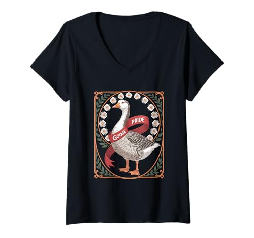 Damen Cottagecore Goose Pride Gans Blumenkranz Natur T-Shirt mit V-Ausschnitt Damen Cottagecore Goose Pride Gans Blumenkranz Natur T-Shirt mit V-Ausschnitt von Landhaus Ländlich Cottagecore Gans Natur