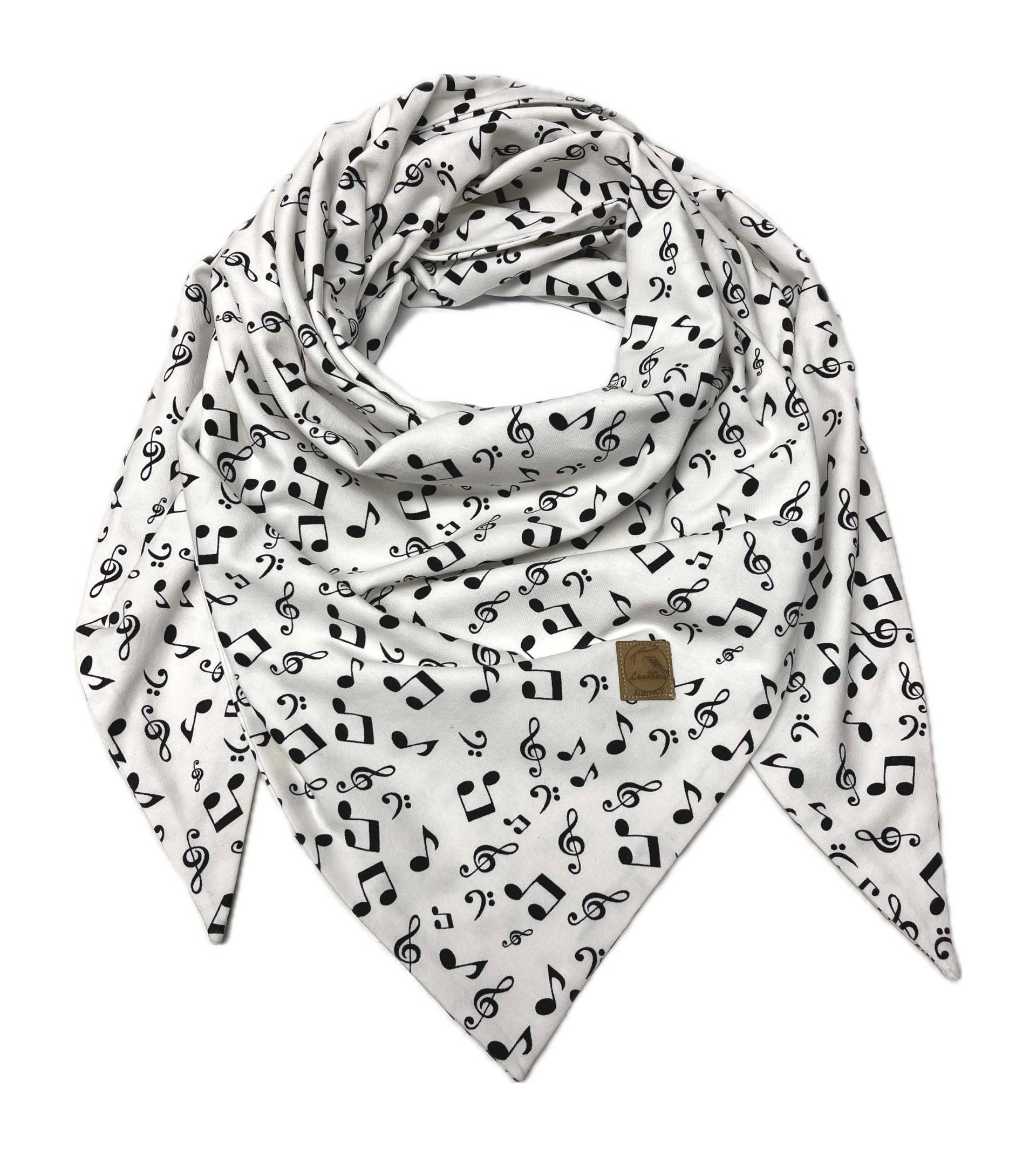 Landhuis Handmade - Dreieckstuch Musik Weiß Mit Schwarzen Noten | Handgemacht Aus Jersey Geschenk Musiker Musikfans Halstuch von LandhuisDe