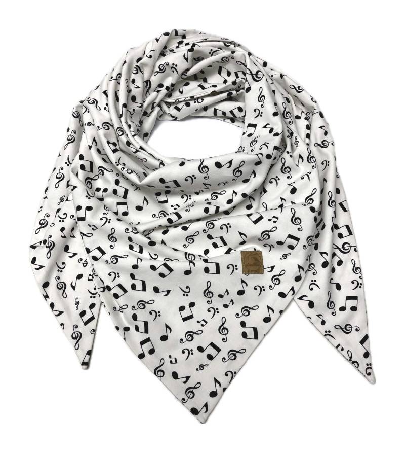 Landhuis Handmade - Dreieckstuch Musik Weiß Mit Schwarzen Noten | Handgemacht Aus Jersey Geschenk Musiker Musikfans Halstuch von LandhuisDe