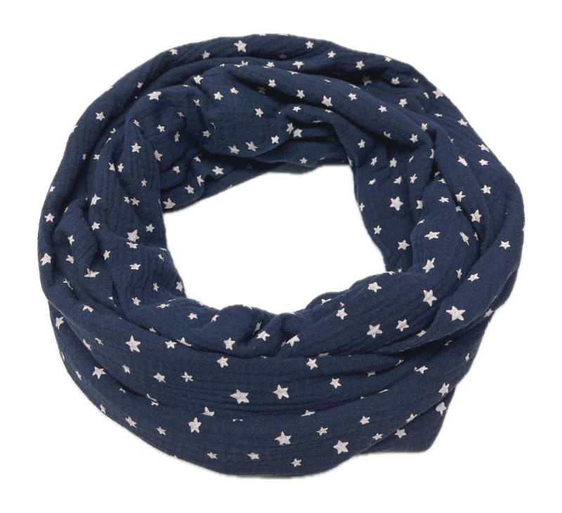Landhuis Handmade - Handgemachter Musselin-Loop in Dunkelblau Mit Weißen Sternen Schlauchschal Aus Double Gauze 100 % Baumwolle von LandhuisDe