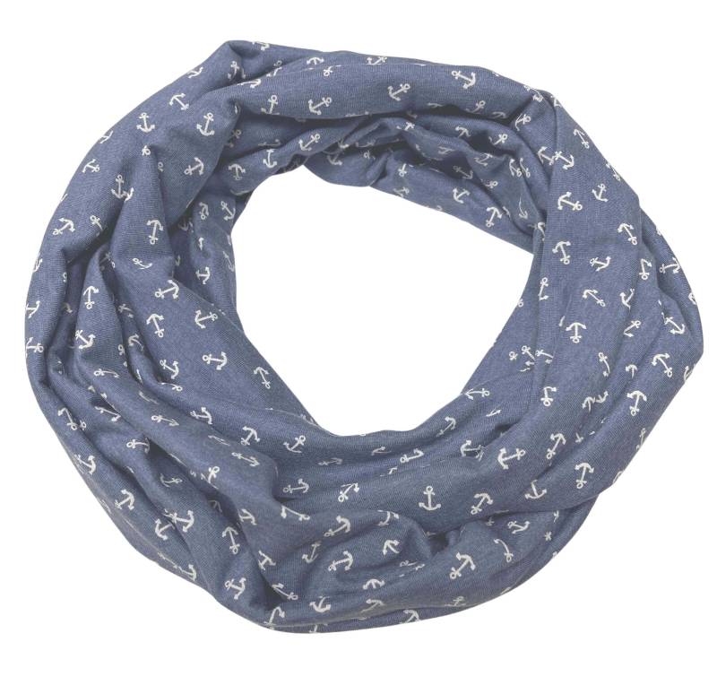 Landhuis Handmade - Maritimer Loop Schal Blaugrau Mit Ankern Handgefertigter Baumwoll-Jersey Schlauchschal Damen Accessoire von LandhuisDe