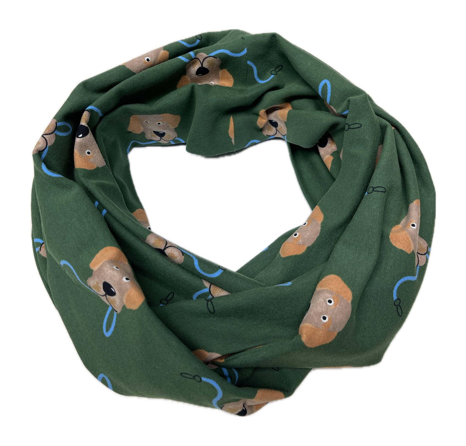 Landhuis Handmade - Loop Schal Damen Mit Hundemotiv Handgemacht Schlauchschal in Dunkelgrün Aus Baumwolljersey von LandhuisDe