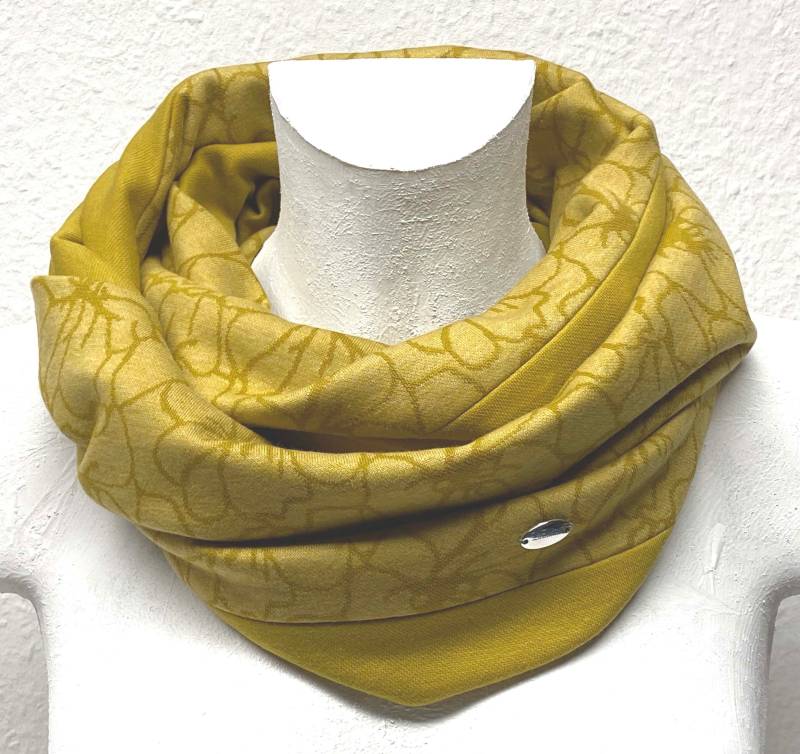 Landhuis Handmade - Loop Schal Gelb Blüten Blumen Feinstick Halstuch Für Damen & Herren Schlauch-Schal Herbst Winter Frauen Männer von LandhuisDe